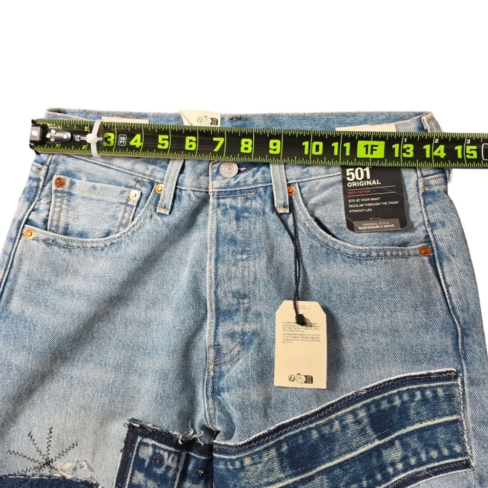 Levis 501 Original Fit Light Blue Distressed Patchwork Boro Jeans 28x30 NWT Mens
